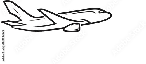 Stylized outline of a jetliner in flight, mid-section, black on white