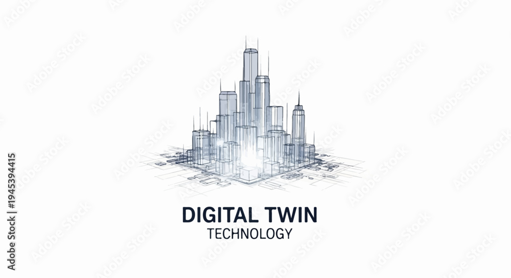 Obraz premium Stylized futuristic cityscape rendered as a digital wireframe on a white background