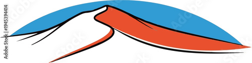 Stylized mountain peak with a blue sky arc and orange incline