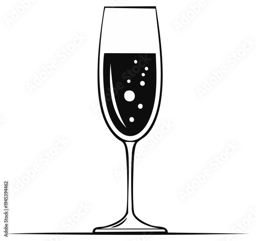 Elegant sparkling wine glass illustration with celebratory bubbles