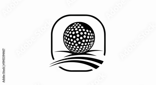 Stylized golf ball on wavy lines within a rounded rectangular frame