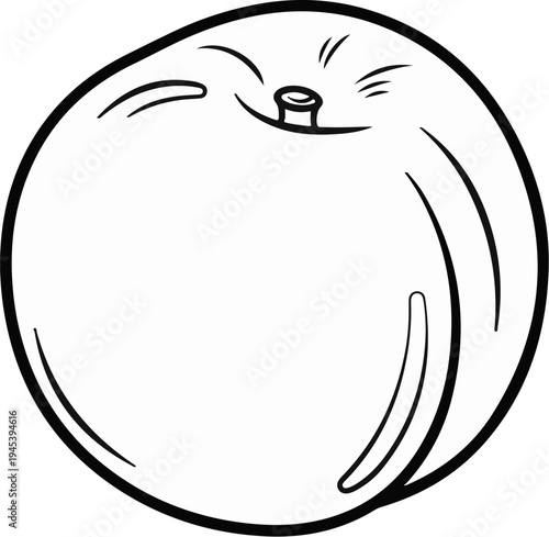 Stylized outline of a single round fruit, possibly a peach or apple, with a stem