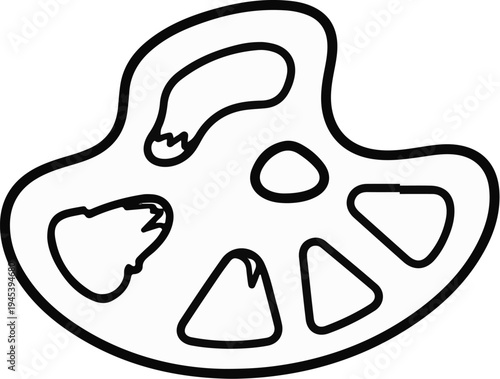 Stylized black outlines of abstract shapes with internal voids