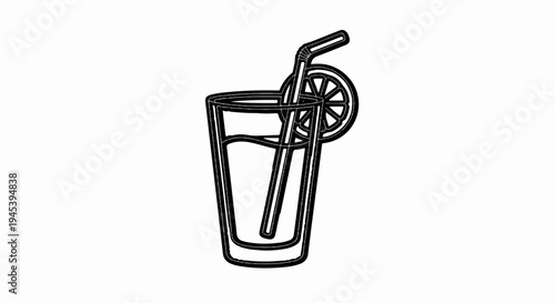 Stylized outline of a tall glass filled with liquid, with a straw and citrus slice