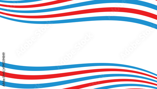 Abstract barber pole stripes wavy background in red, white, and blue, dynamic flowing lines design template
