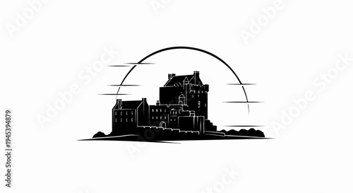 Stylized black silhouette of a castle with a semicircular arch