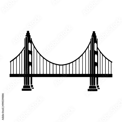 Black silhouette of Golden Gate Bridge, iconic suspension bridge from San Francisco, vector illustration