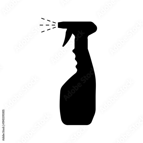 Spray Bottle Silhouette with Mist Icon. Cleaning Sprayer with Water Drops for Disinfection.