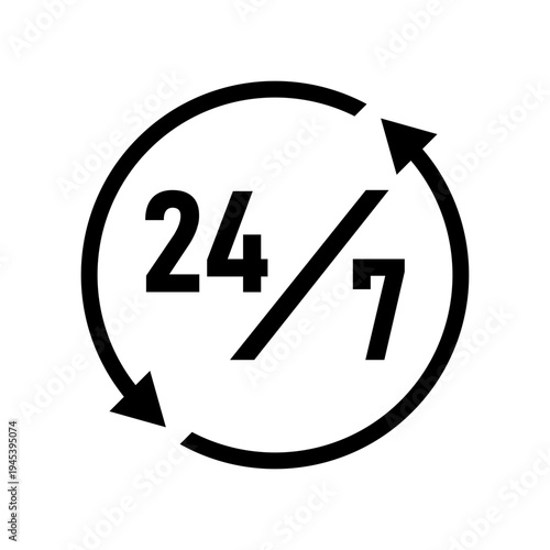 24/7 Service Icon - Round the Clock Availability Symbol