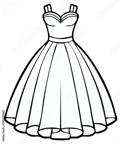 Elegant outline illustration of a classic evening dress