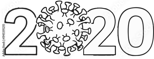 Stylized depiction of the year 2020 integrated with a virus illustration