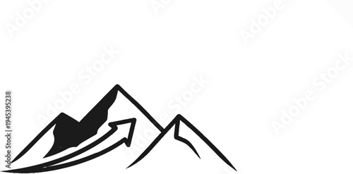 Stylized mountain peaks with an upward pointing arrow in the foreground