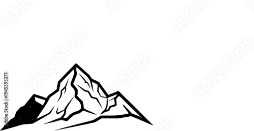 Stylized black and white mountain range with sharp peaks against a white background