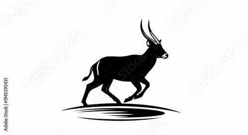 Stylized black antelope with curved horns running across a white background