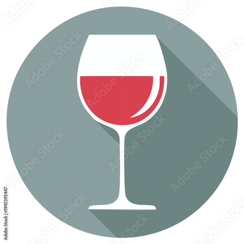 Red wine glass flat icon with long shadow vector illustration