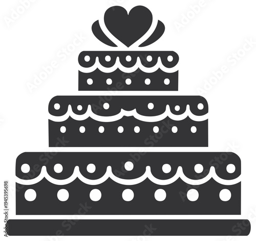 Elegant three tier cake with heart topper icon design