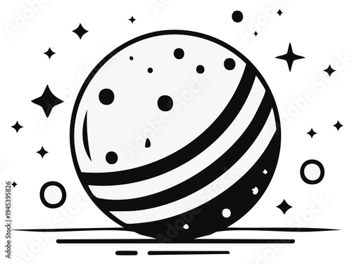 Monochromatic Planet with Stars and Stripes, Space Theme, Celestial Bodies, Cosmos