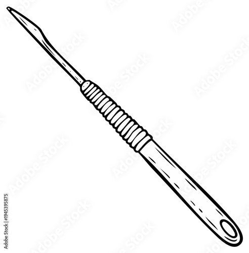 Medical surgical tool drawing, black and white outline