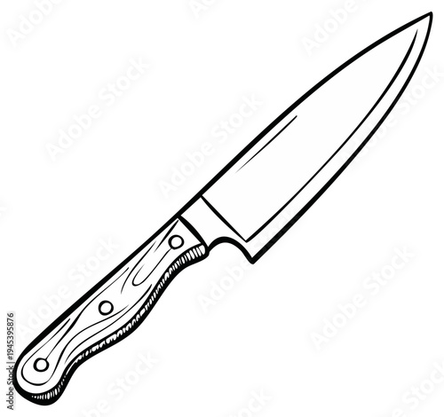 Hand Drawn Chef Knife Kitchen Utensil Sharp Blade Wooden Handle Cooking Tool