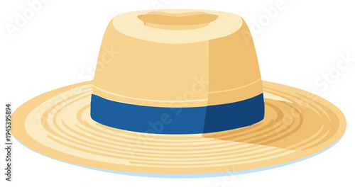 Classic straw hat with a blue band for summer sun protection fashion accessory