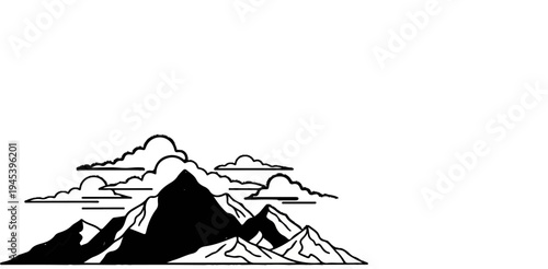 Stylized mountain range with layered clouds