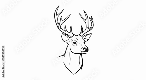 Stylized line drawing of a majestic deer head with large antlers