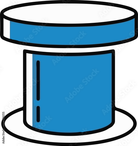 Stylized blue spool with white flanges, thick black outline