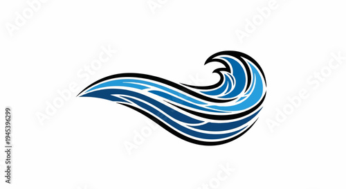 Stylized blue wave cresting and curling on a white background