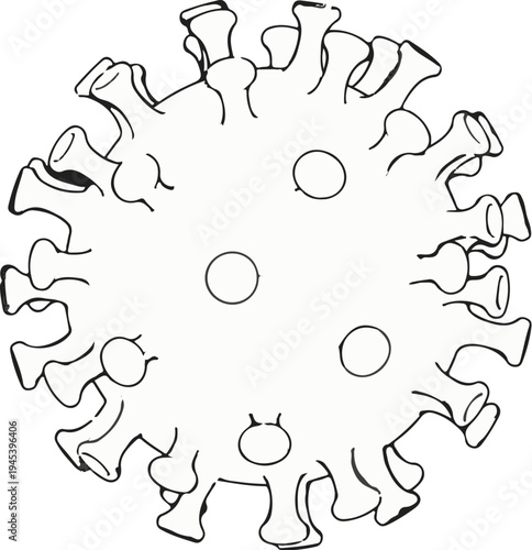 Stylized line drawing of a spherical microbe with crown-like projections