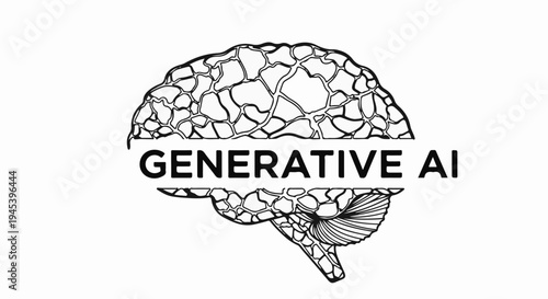 Stylized brain outline with the words "GENERATIVE AI" centrally displayed