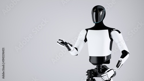Photography Futuristic Humanoid Robot Gesturing with Open Hand on Dark Background
