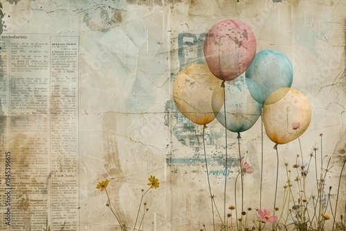 Balloons ephemera border backgrounds paper text.