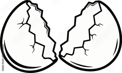 Stylized illustration of a cracked eggshell broken into two halves