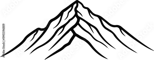 Stylized black and white outline of a majestic, snow-capped mountain peak