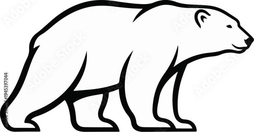 Stylized black and white outline of a polar bear walking