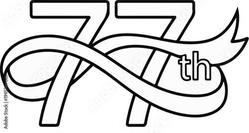 Stylized number 77 with a celebratory ribbon and suffix
