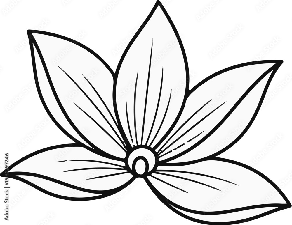 Obraz premium Stylized black outline drawing of a blooming flower with multiple petals