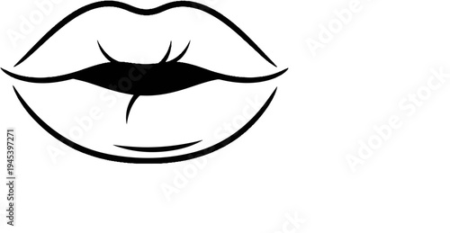 Stylized black and white illustration of slightly parted lips