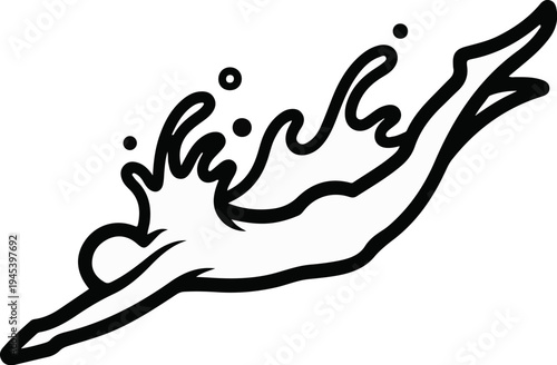 Stylized illustration of a swimmer mid-dive, creating a water splash