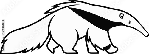 Stylized black and white illustration of an anteater