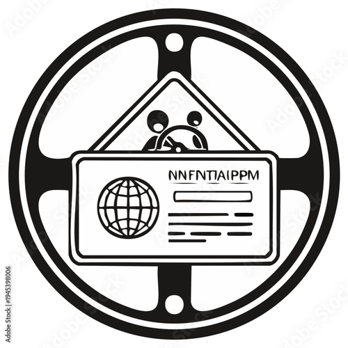 Driving School Emblem Illustration Black and White Driver Training Sign