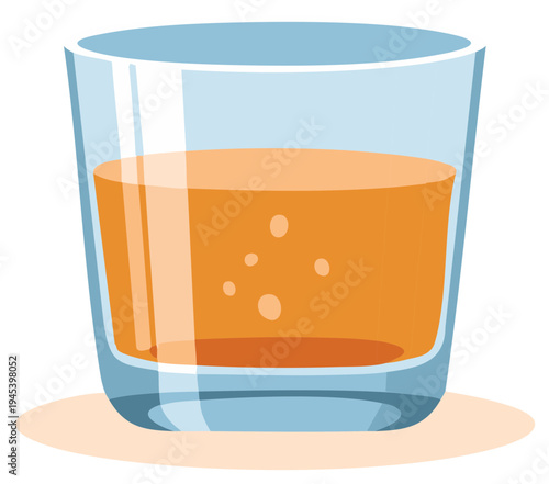 Cartoon illustration of a glass of orange juice with bubbles