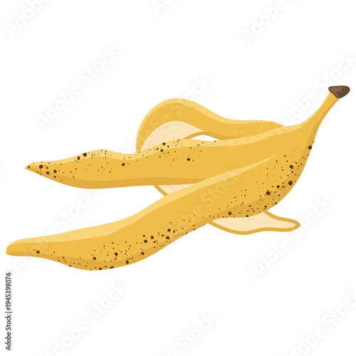 Overripe banana peel with brown spots and a ripe banana fruit, tropical fruit vector illustration