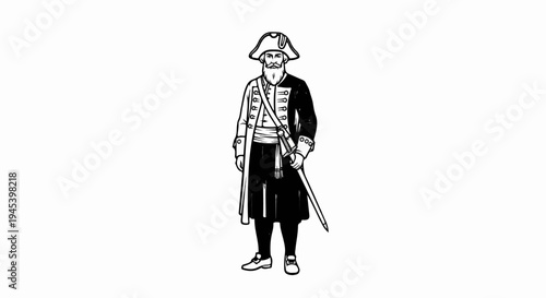 Stylized illustration of a man in historical military attire
