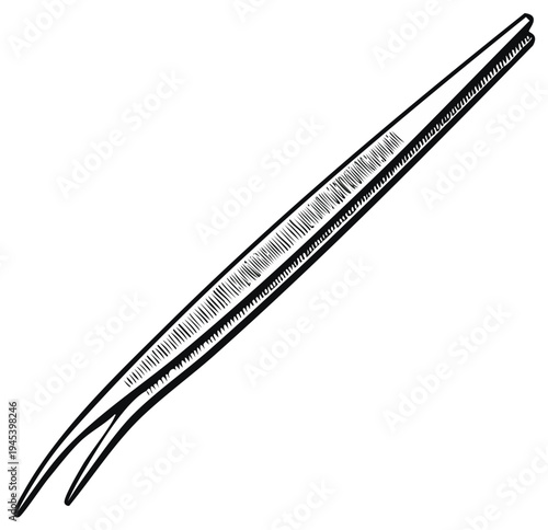 Detailed Line Drawing Illustration of Precision Tweezers for Grooming and Crafting