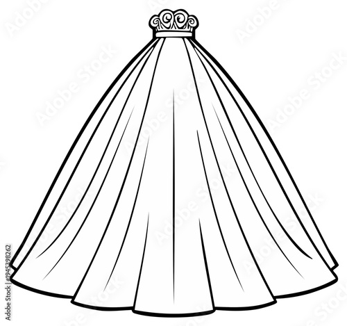 Bridal Veils Illustration Elegant Decoration for Wedding Celebration Outline Icon Black and White Template