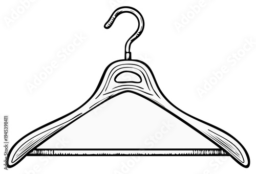 Hand drawn sketch of a simple plastic clothes hanger with a curved hook