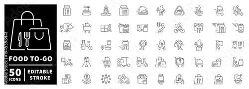Food delivery outline icon set with thin line style editable stroke for fast service