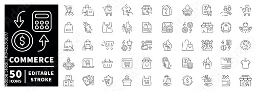 Commerce editable outline icon set. editable stroke, thin line style for shopping, retail, e-commerce icons.