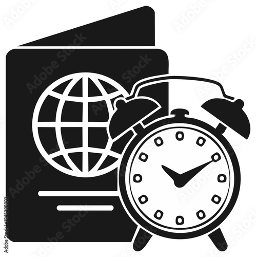 Passport and Alarm Clock Symbolizing Travel Time and Planning